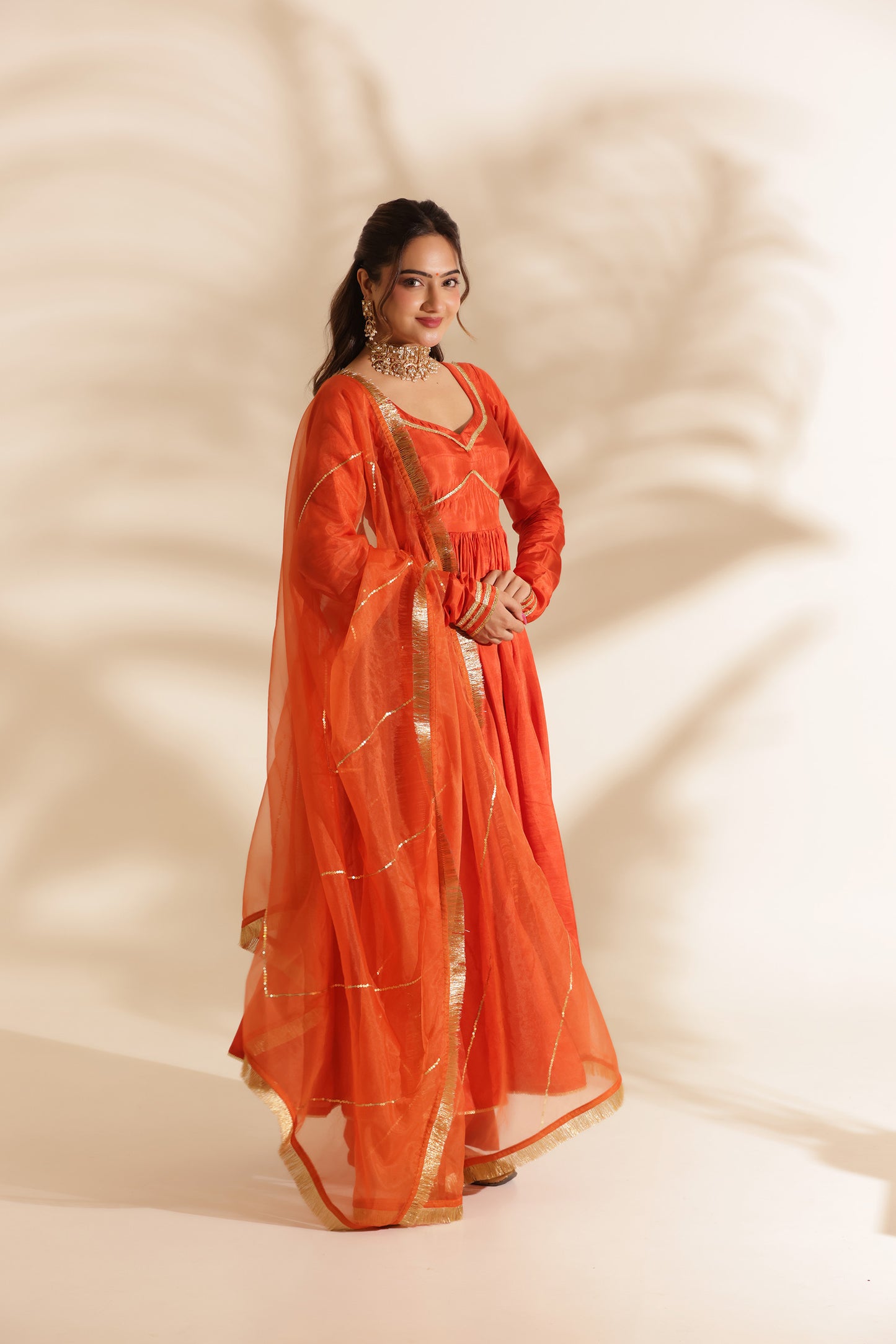 SAFFRON SILK ANARKALI SUIT SET