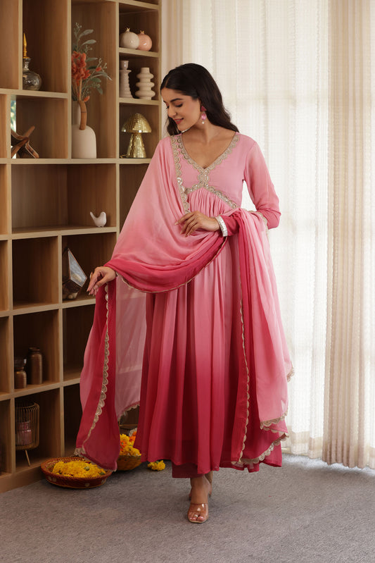 PINK LADY PURE GEORGETTE OMBRE SUIT SET
