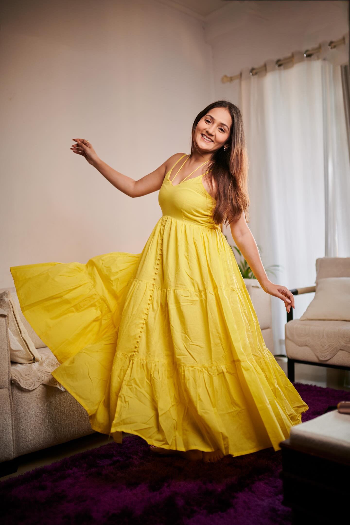 LIME YELLOW TIERED DRESS Sajilo