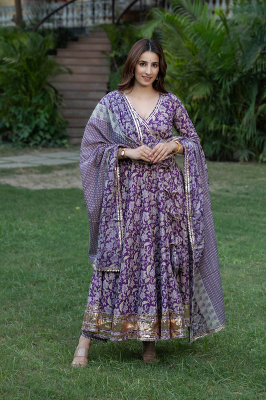 PERIWINKLE FLORAL BLOCKPRINT COTTON SUIT SET