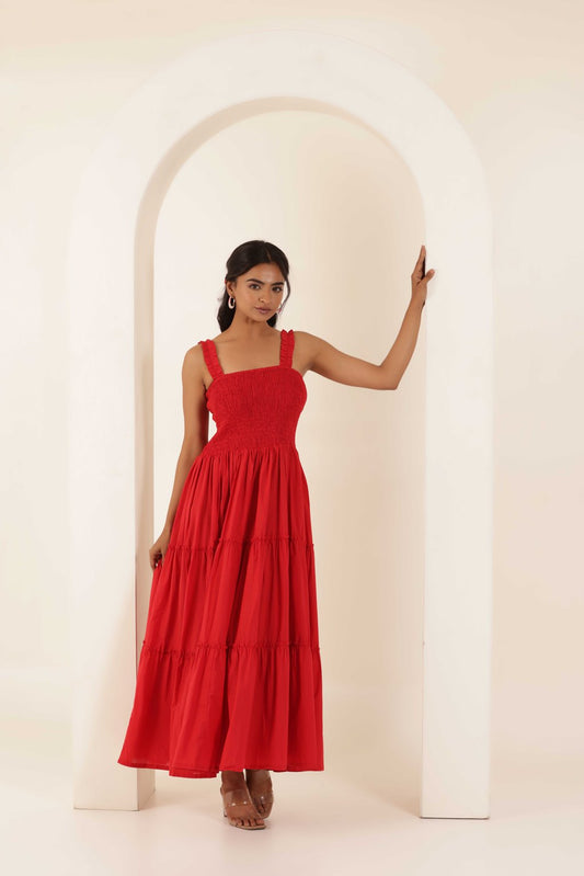 RED MARIA TIERED DRESS