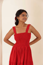 RED MARIA TIERED DRESS