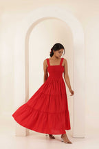 RED MARIA TIERED DRESS