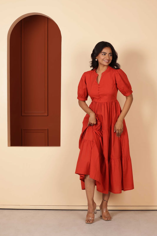 RUSTY TIERED DRESS