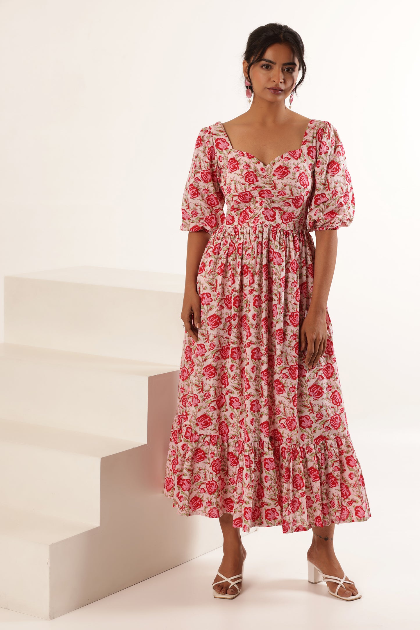 CINDERELLA FLORAL PINK COTTON DRESS