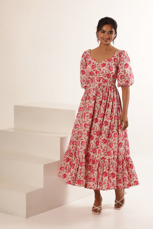 CINDERELLA FLORAL PINK COTTON DRESS