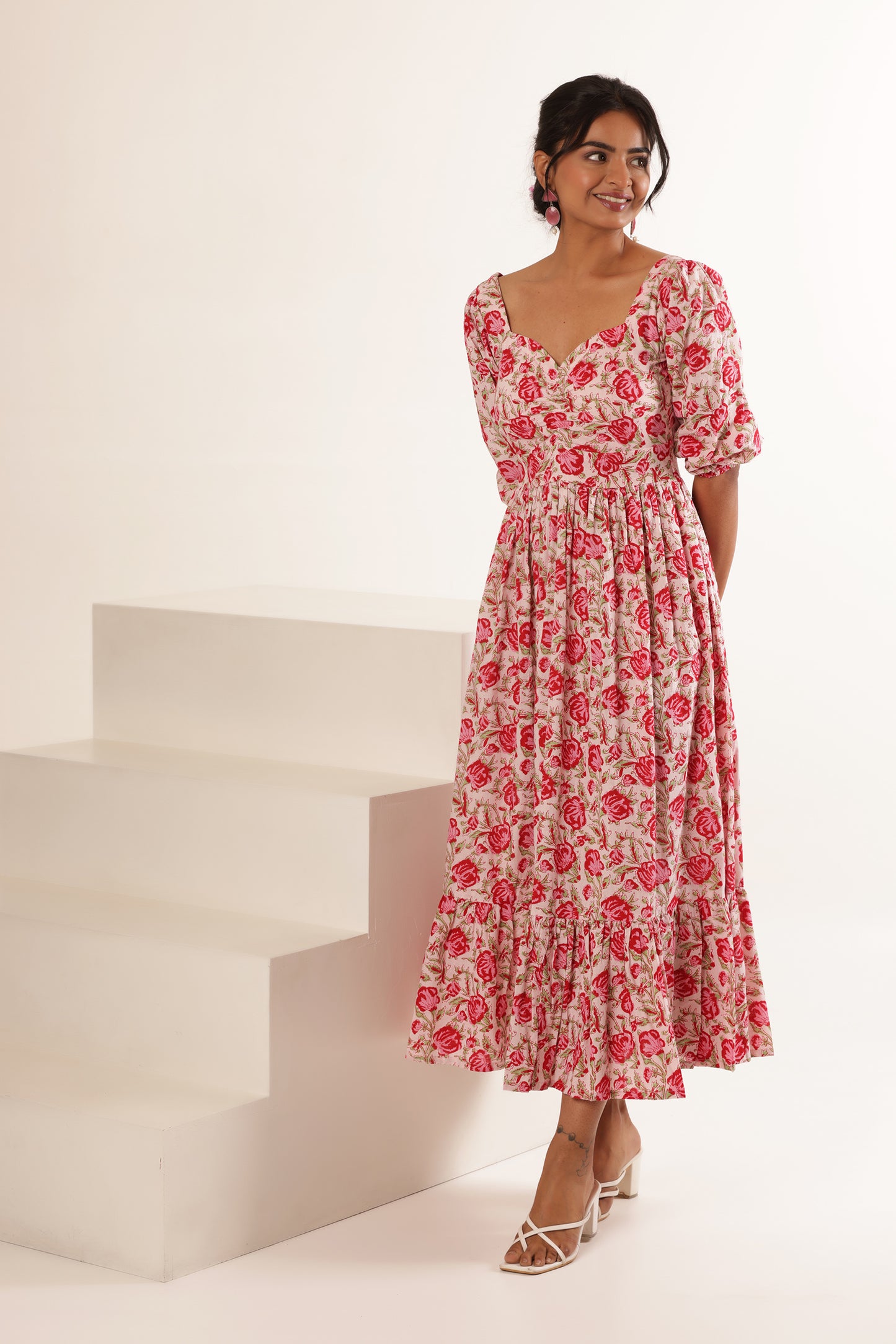 CINDERELLA FLORAL PINK COTTON DRESS