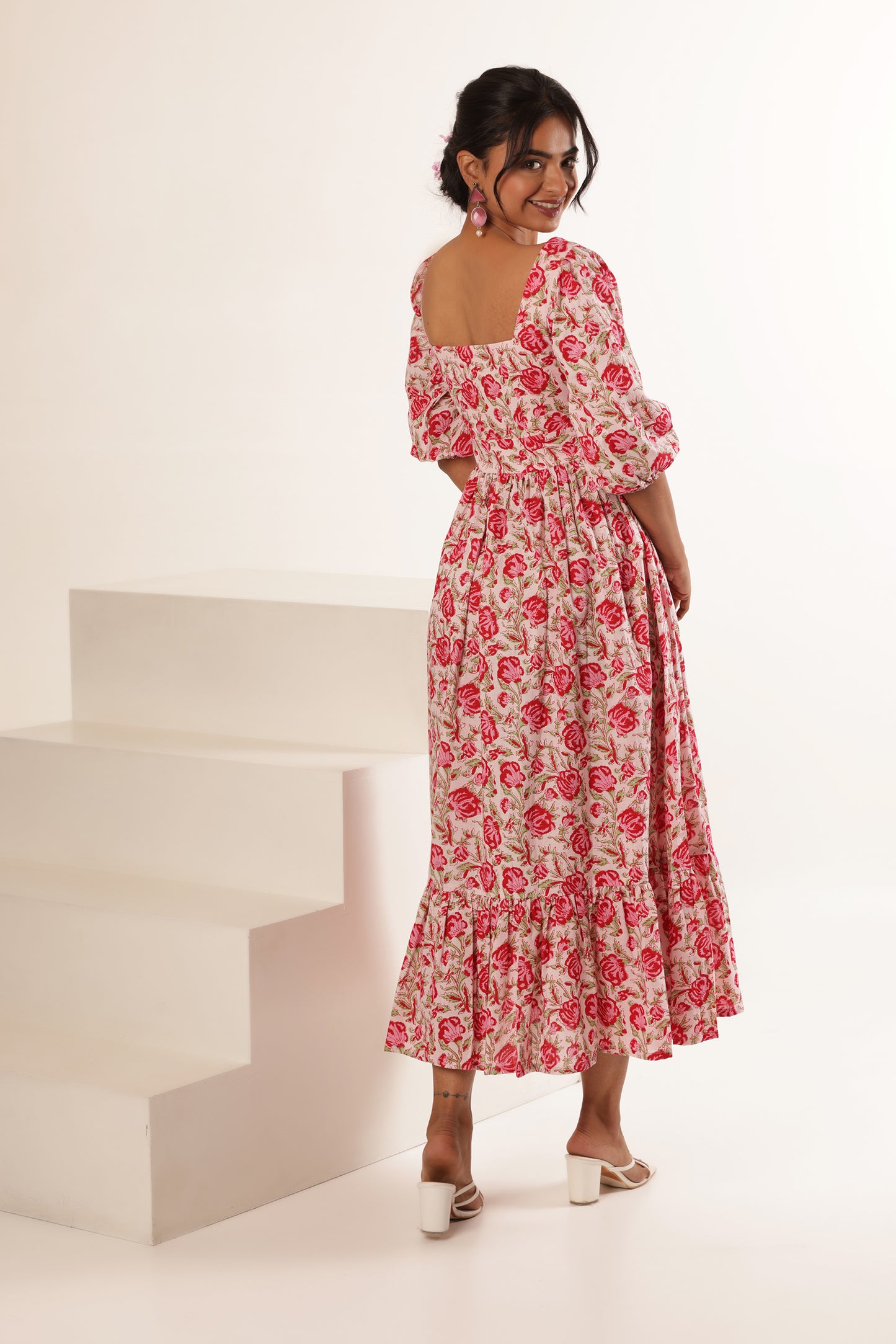 CINDERELLA FLORAL PINK COTTON DRESS