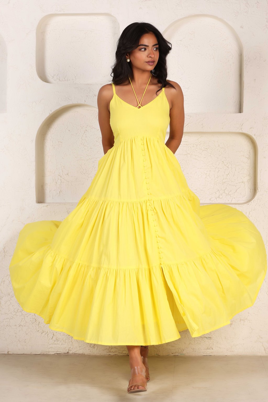 LIME YELLOW TIERED DRESS