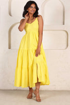 LIME YELLOW TIERED DRESS