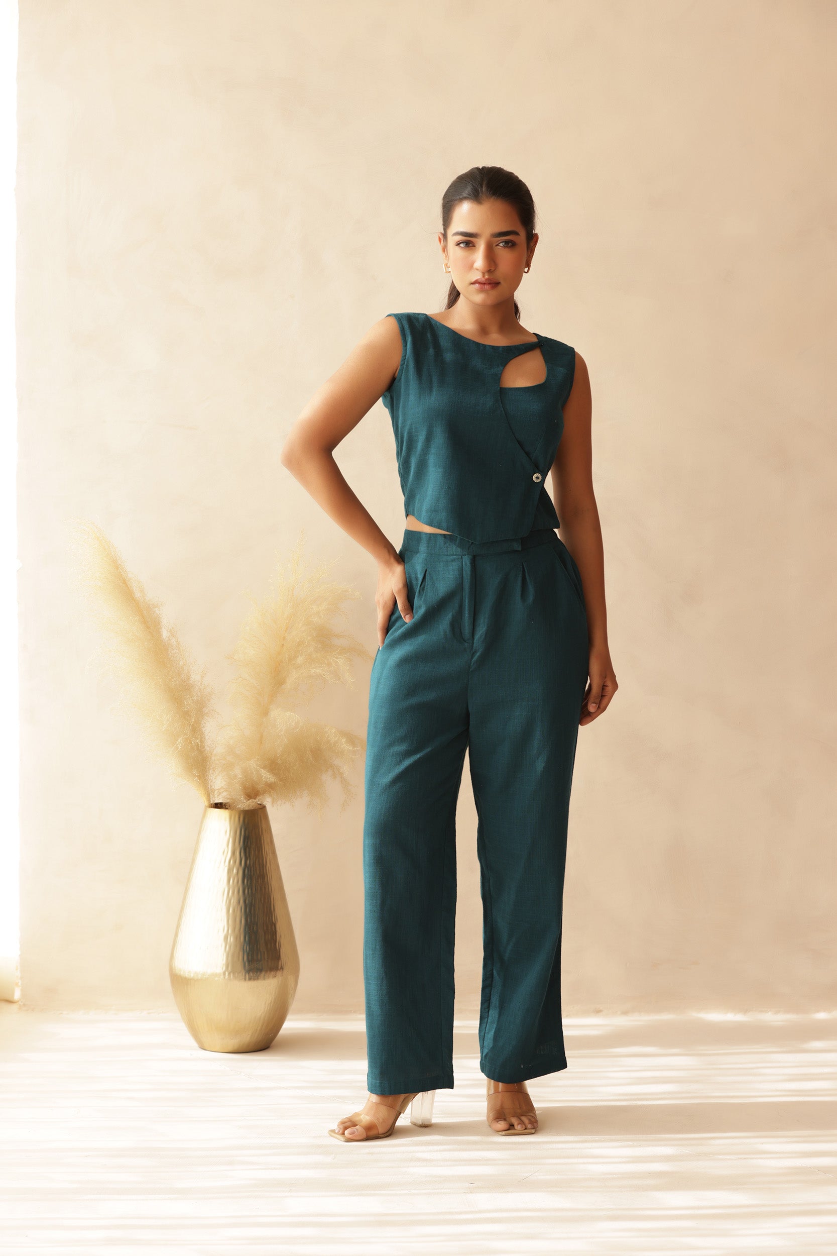 MIDNIGHT GREEN LINEN COORD SET