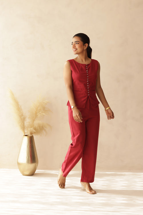 RED CHILLY LINEN COORD SET