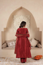 POLKI MAROON A-LINE SUIT SET