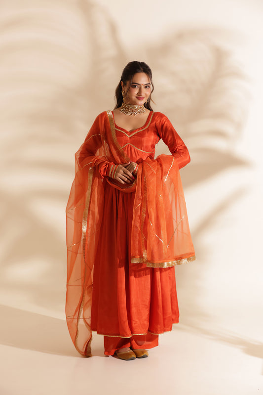 SAFFRON SILK ANARKALI SUIT SET