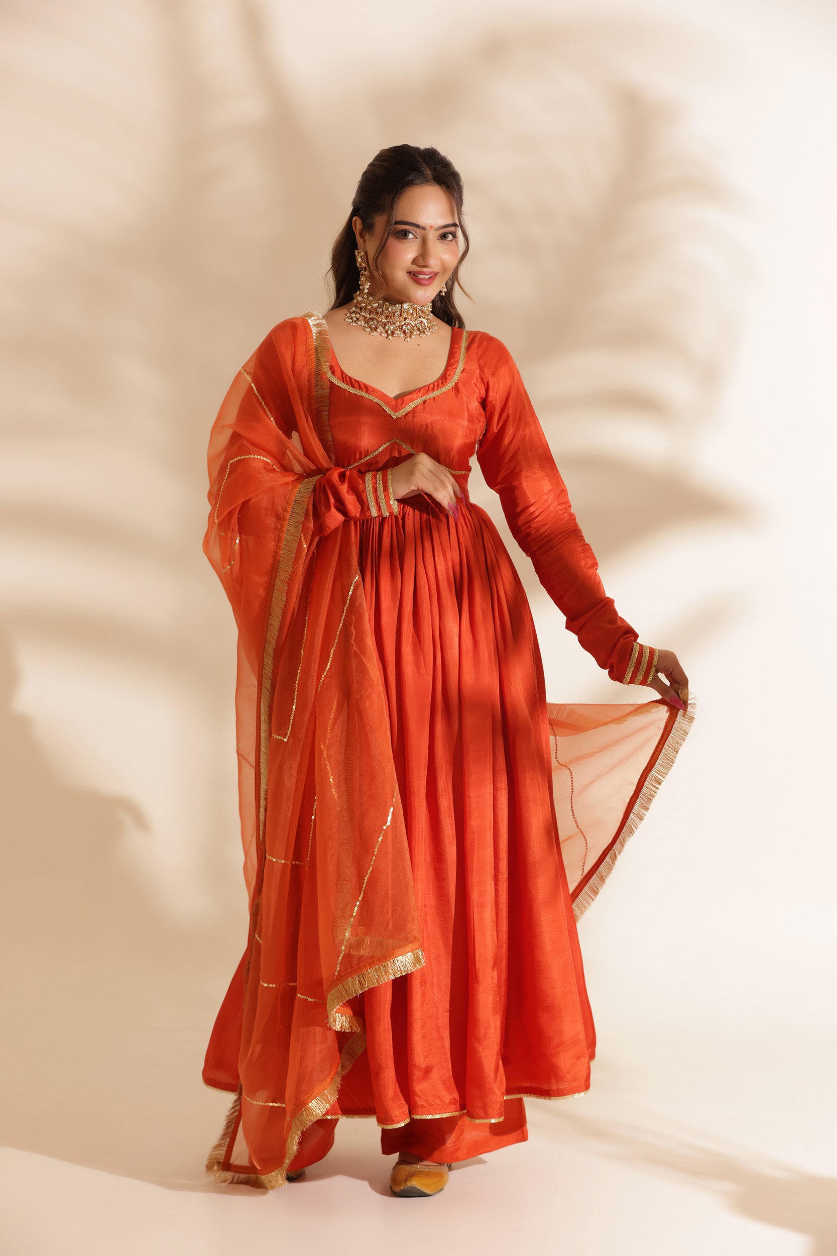 SAFFRON SILK ANARKALI SUIT SET XS SAFFRON SILK ANARKALI SUIT SET XS