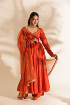 SAFFRON SILK ANARKALI SUIT SET