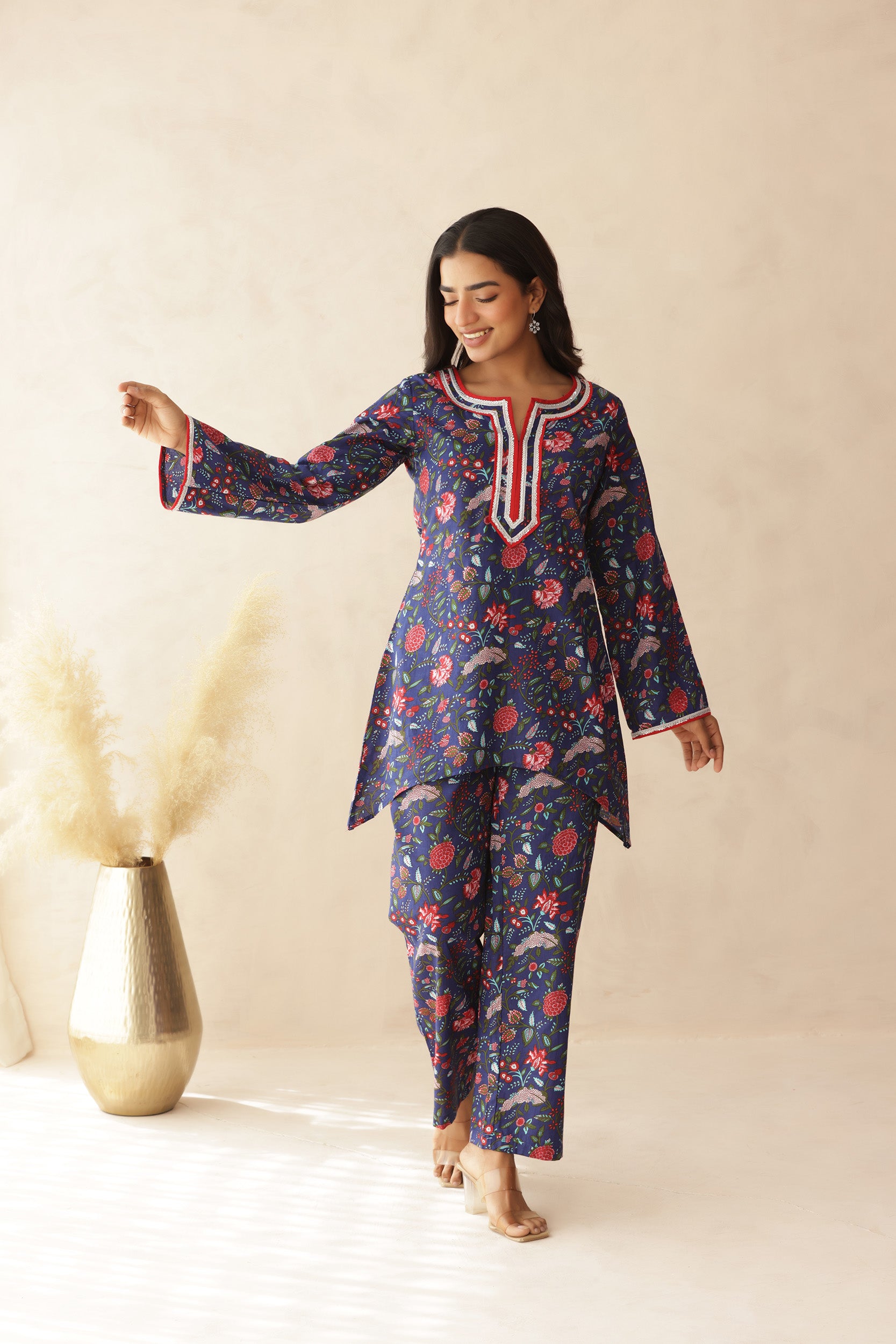 BLUE FLORAL COTTON COORD SET