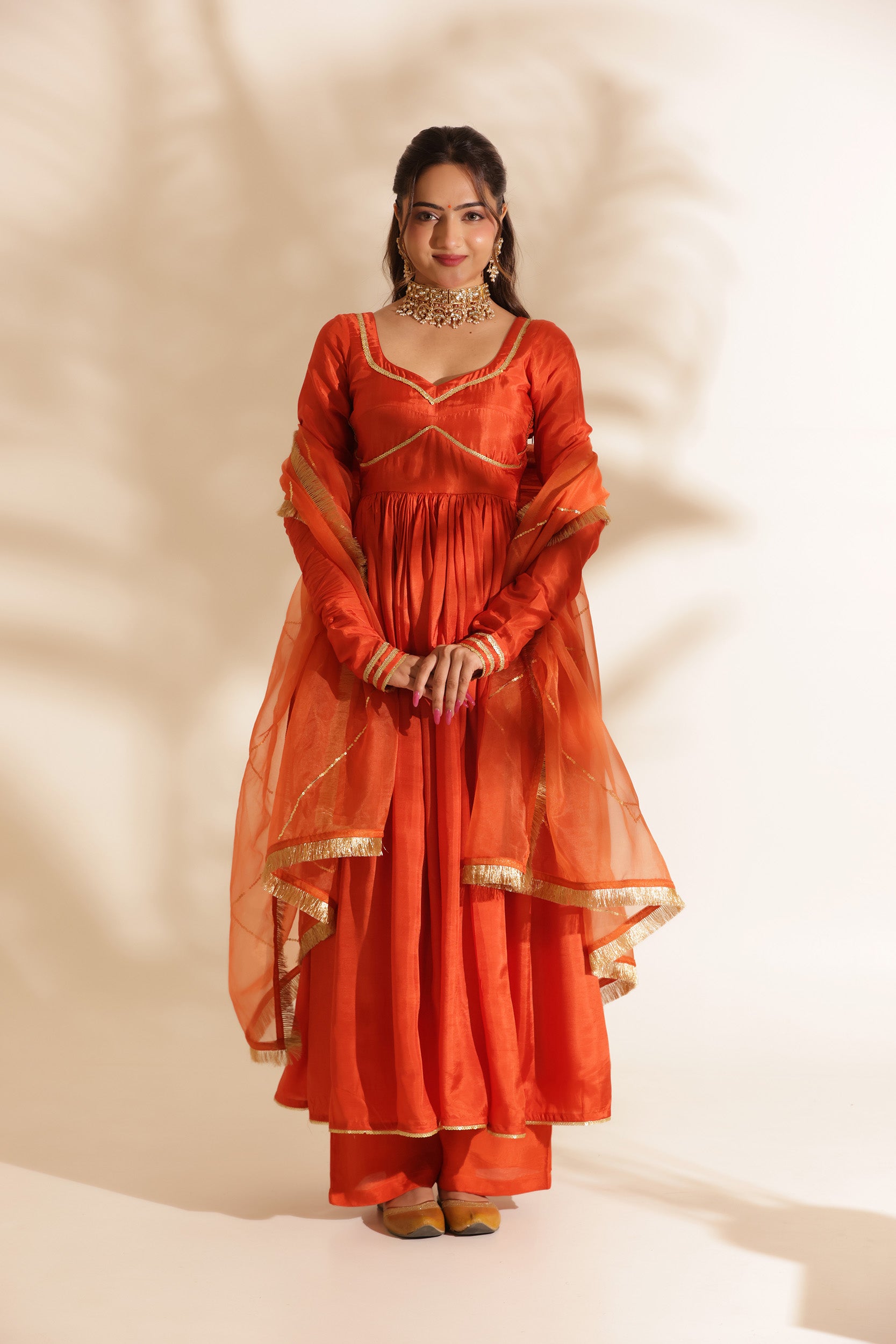 SAFFRON SILK ANARKALI SUIT SET XS SAFFRON SILK ANARKALI SUIT SET XS