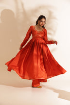 SAFFRON SILK ANARKALI SUIT SET