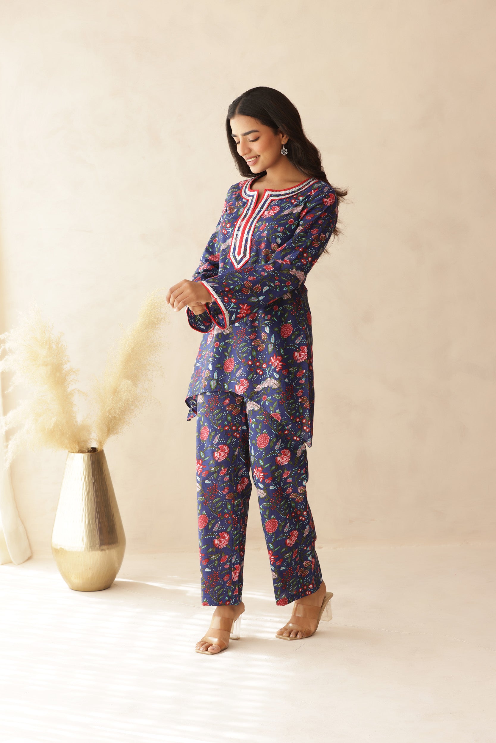 BLUE FLORAL COTTON COORD SET