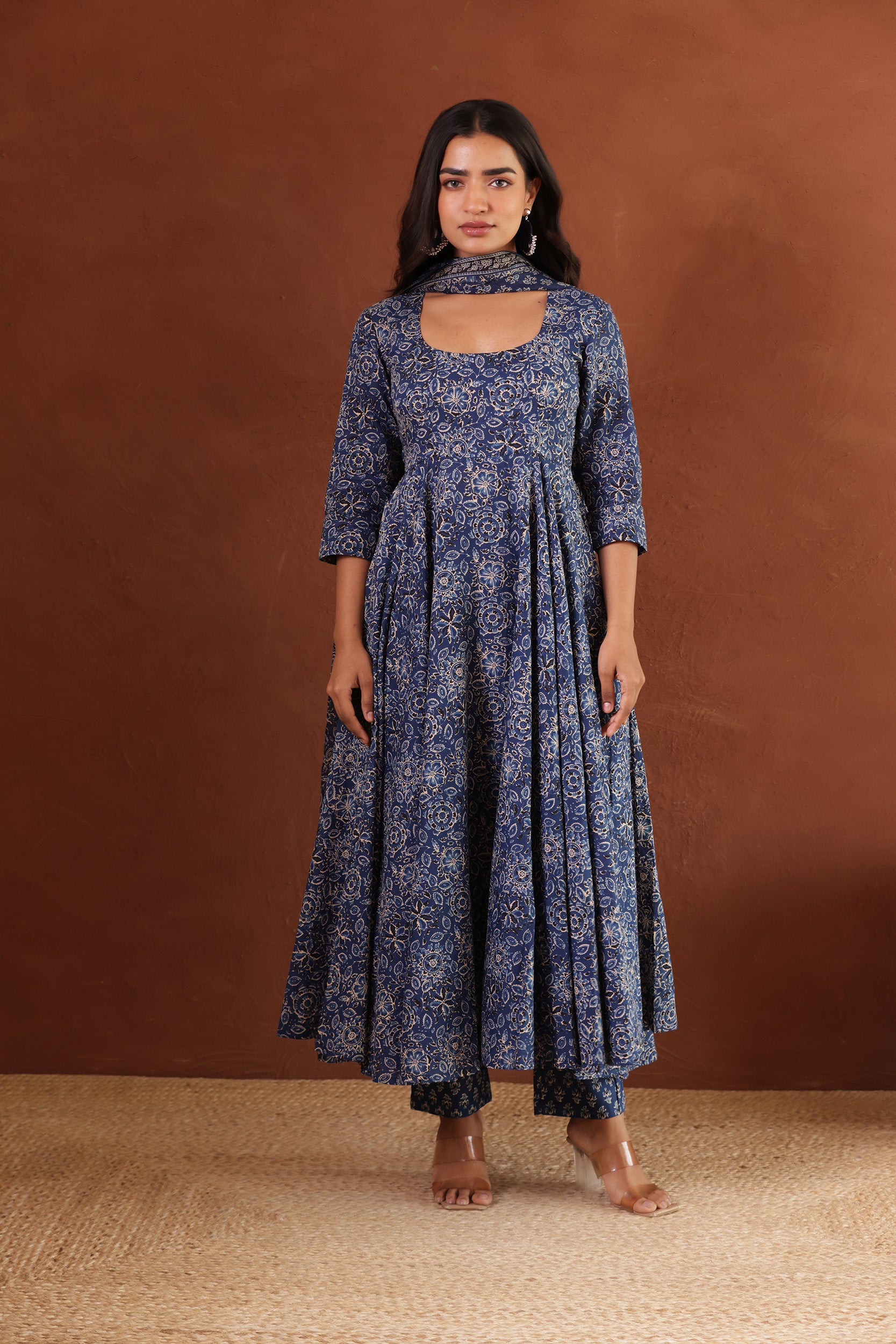 INDIGO COTTON ANARKALI SUIT SET
