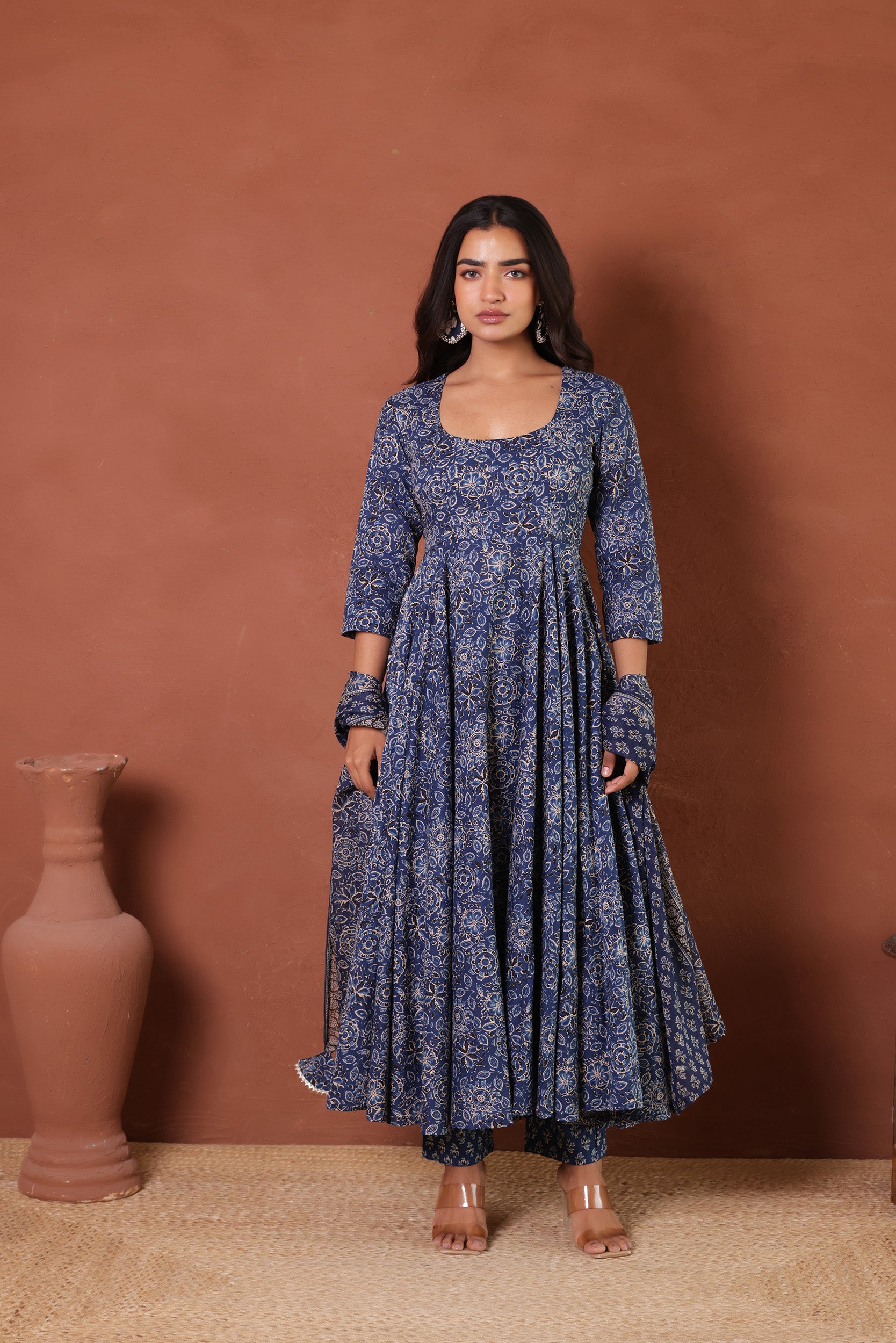 INDIGO COTTON ANARKALI SUIT SET