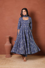 INDIGO COTTON ANARKALI SUIT SET