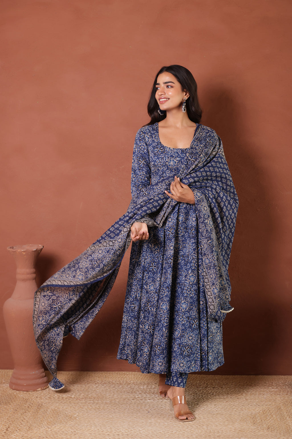 INDIGO COTTON ANARKALI SUIT SET