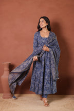 INDIGO COTTON ANARKALI SUIT SET