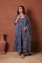 INDIGO COTTON ANARKALI SUIT SET