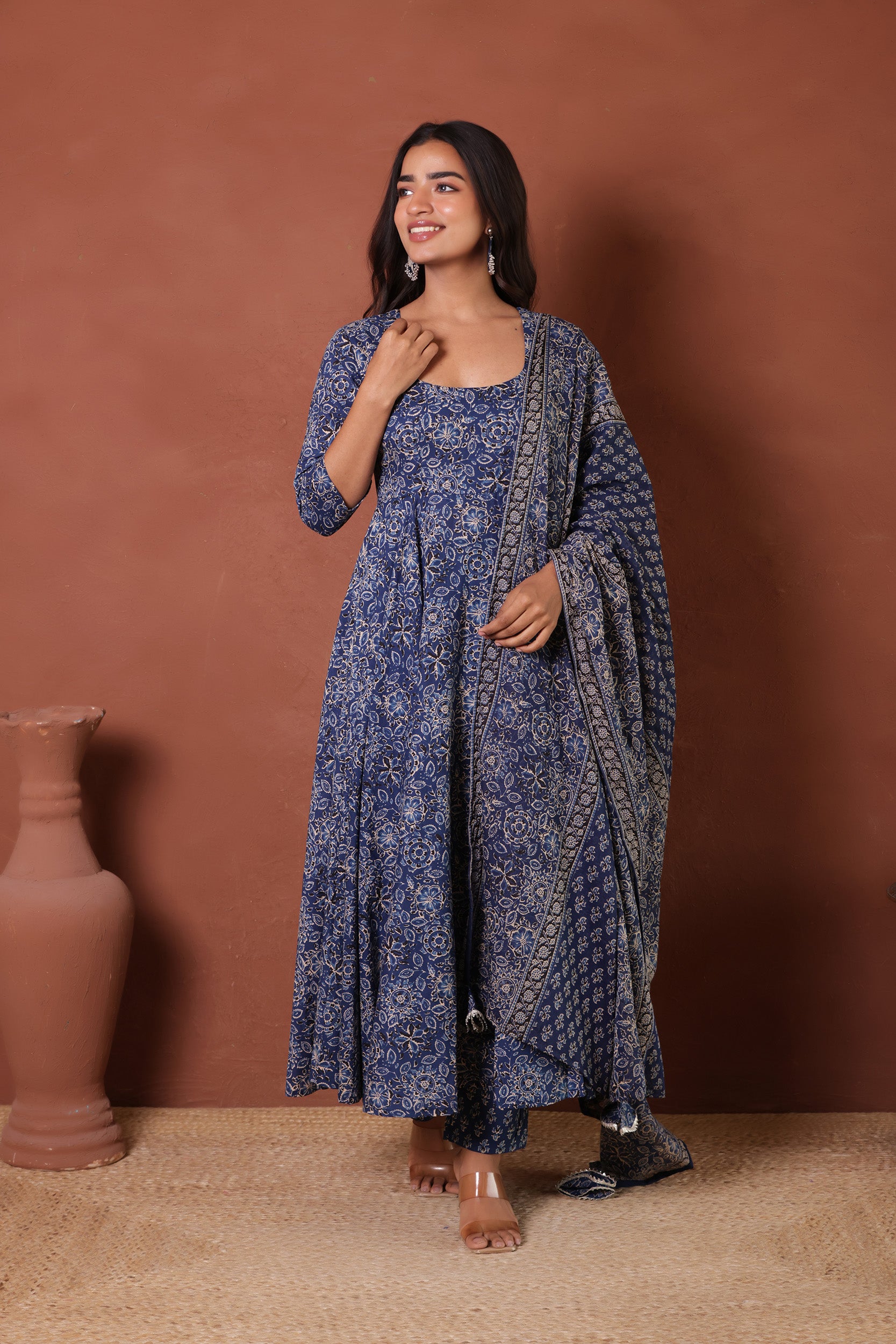 INDIGO COTTON ANARKALI SUIT SET