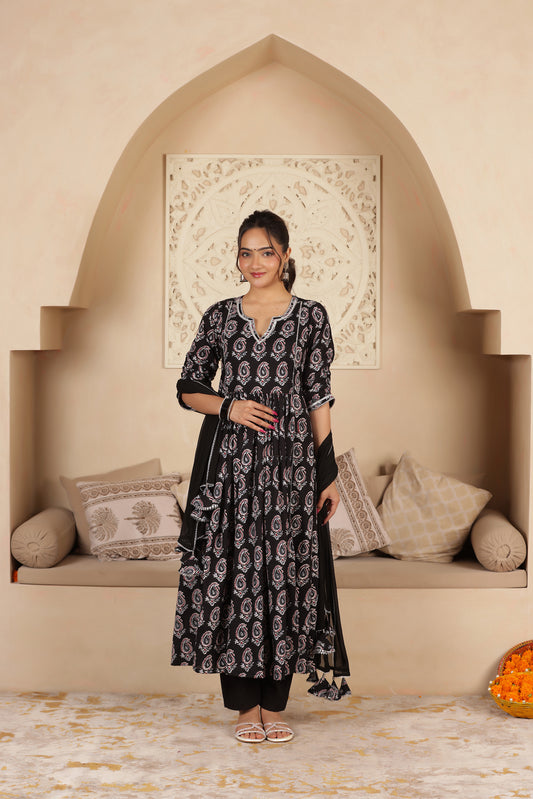 MOHINI AJRAKH ANARKALI SUIT SET