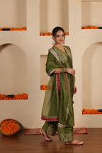 MEHENDI GREEN SILK STARIGHT SUIT SET