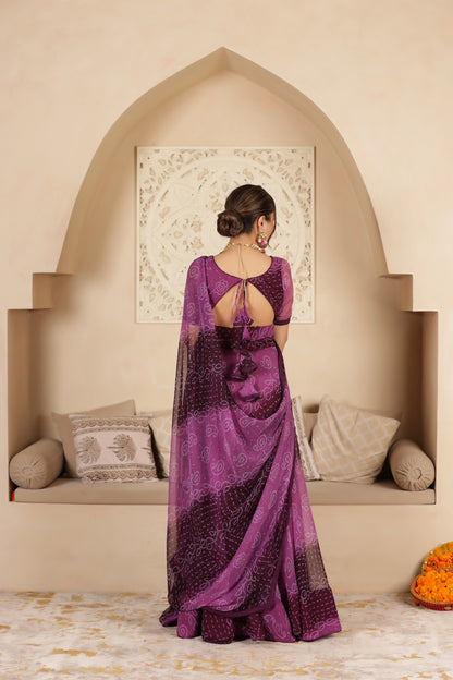 PURPLE BANDHANI PURE GEORGETTE LEHENGA SET