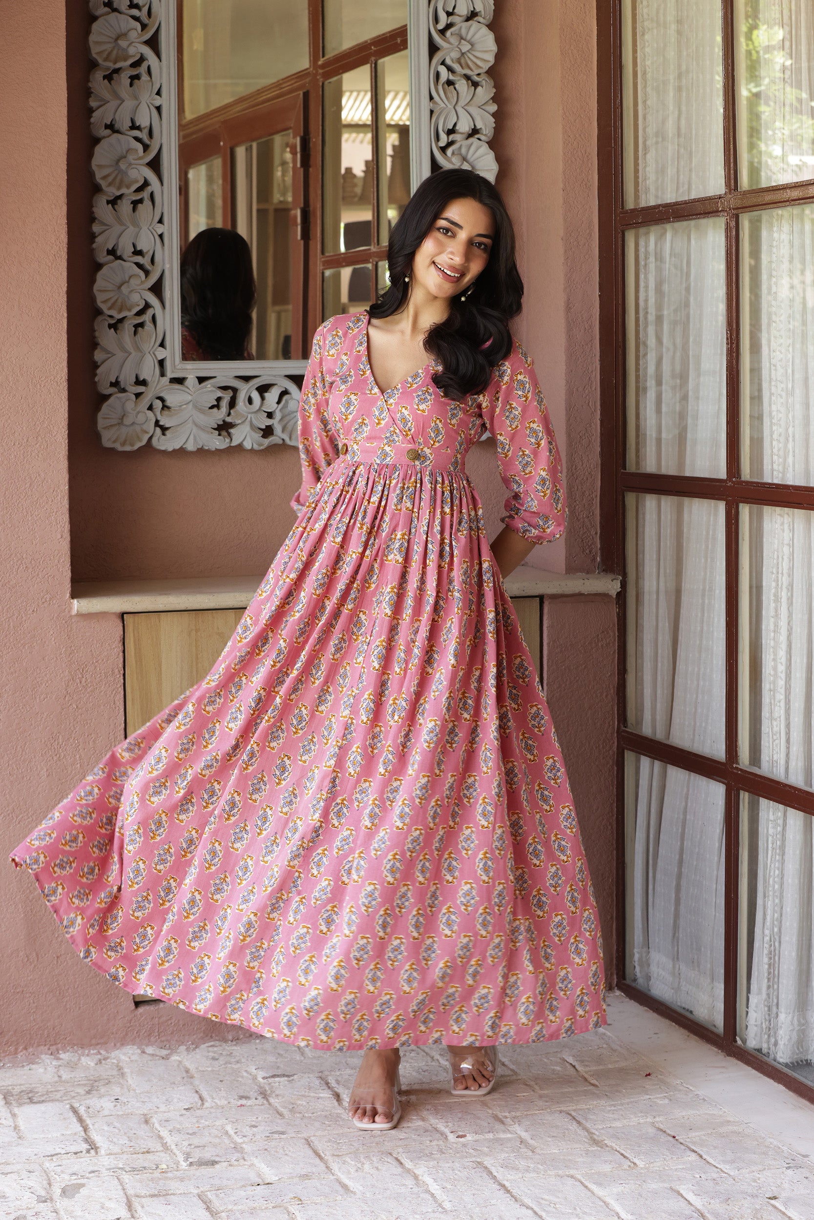 PINK FLORAL COTTON DRESS
