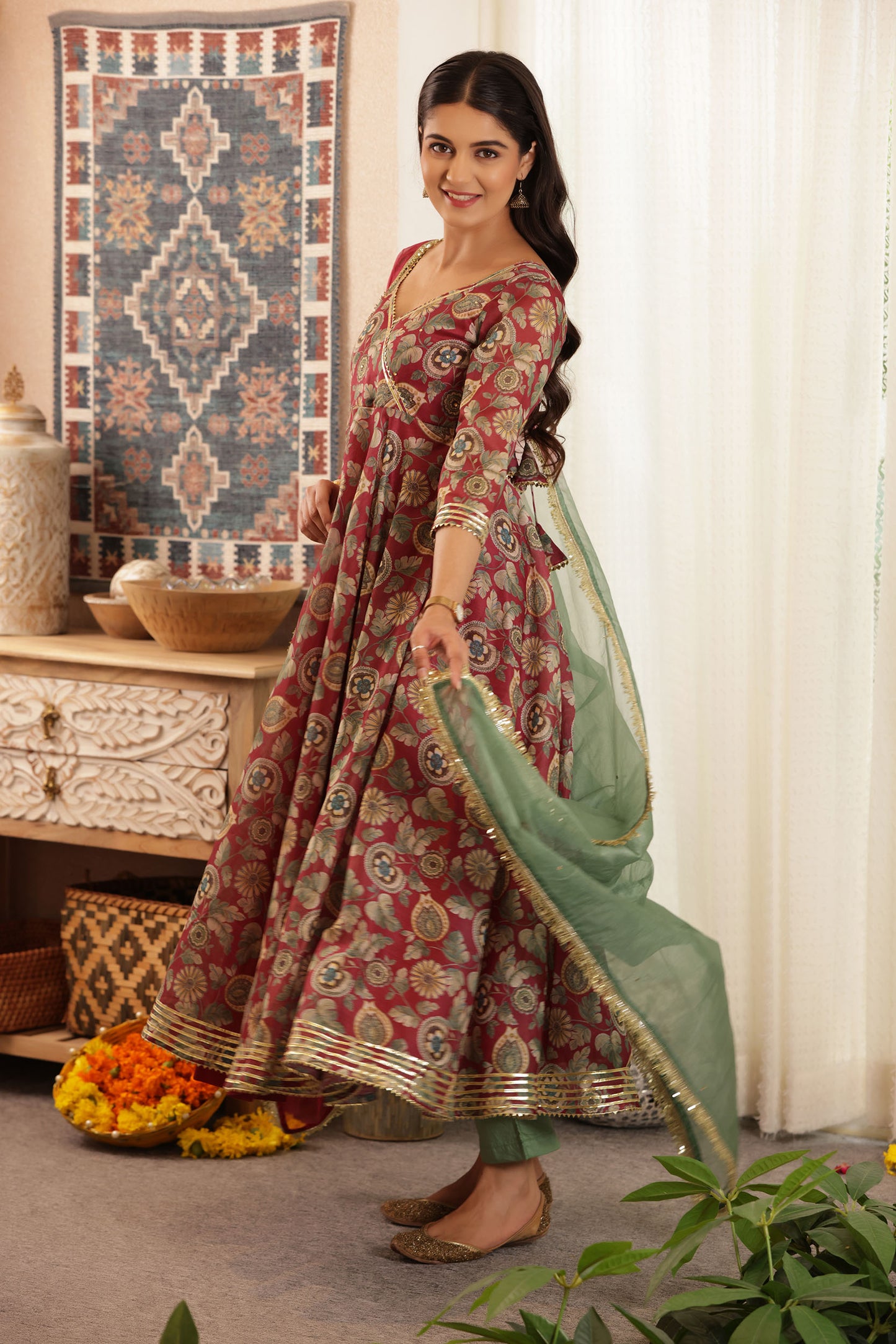 SHAHI RANG CHANDERI SUIT SET