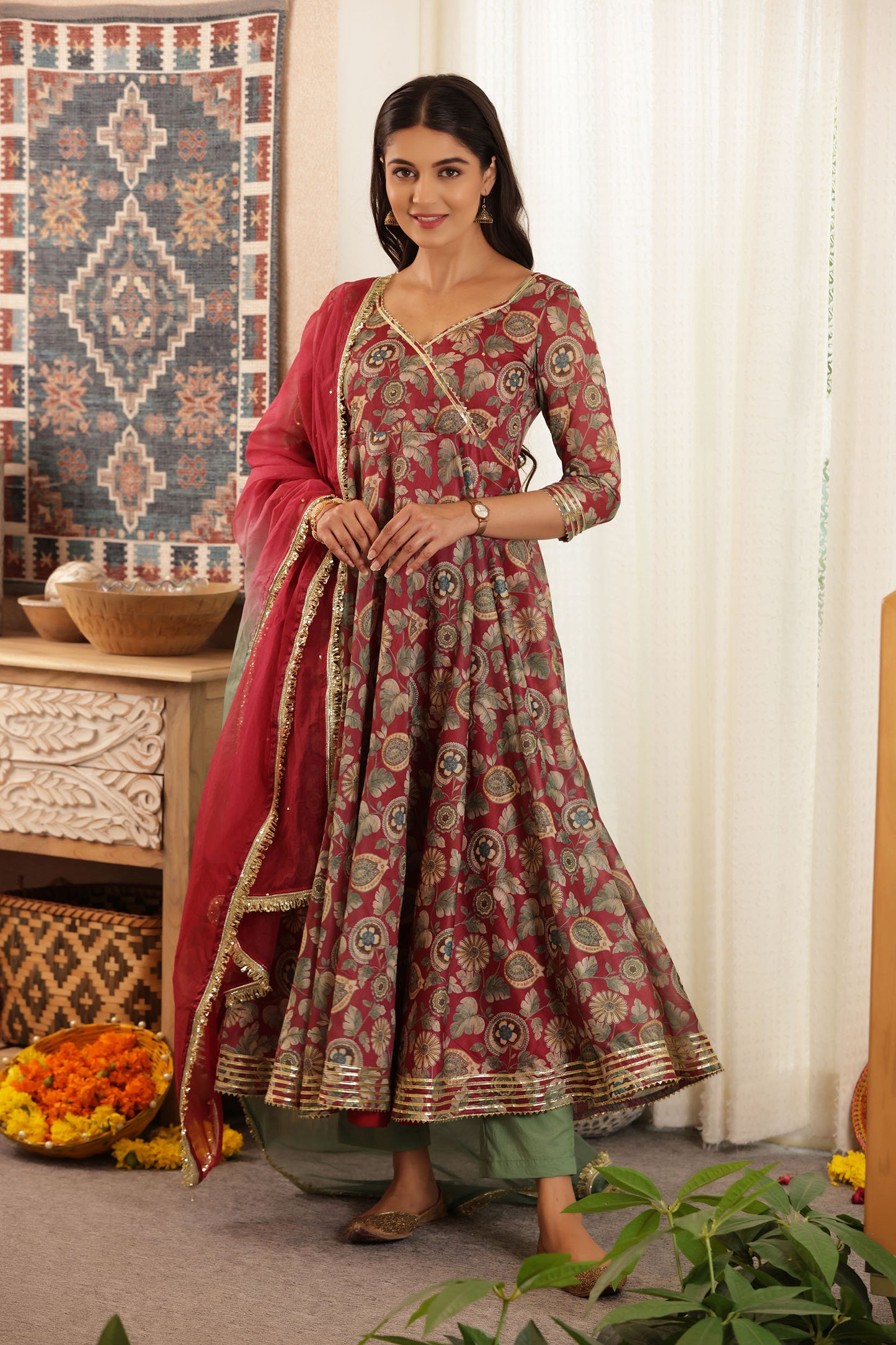 SHAHI RANG CHANDERI SUIT SET