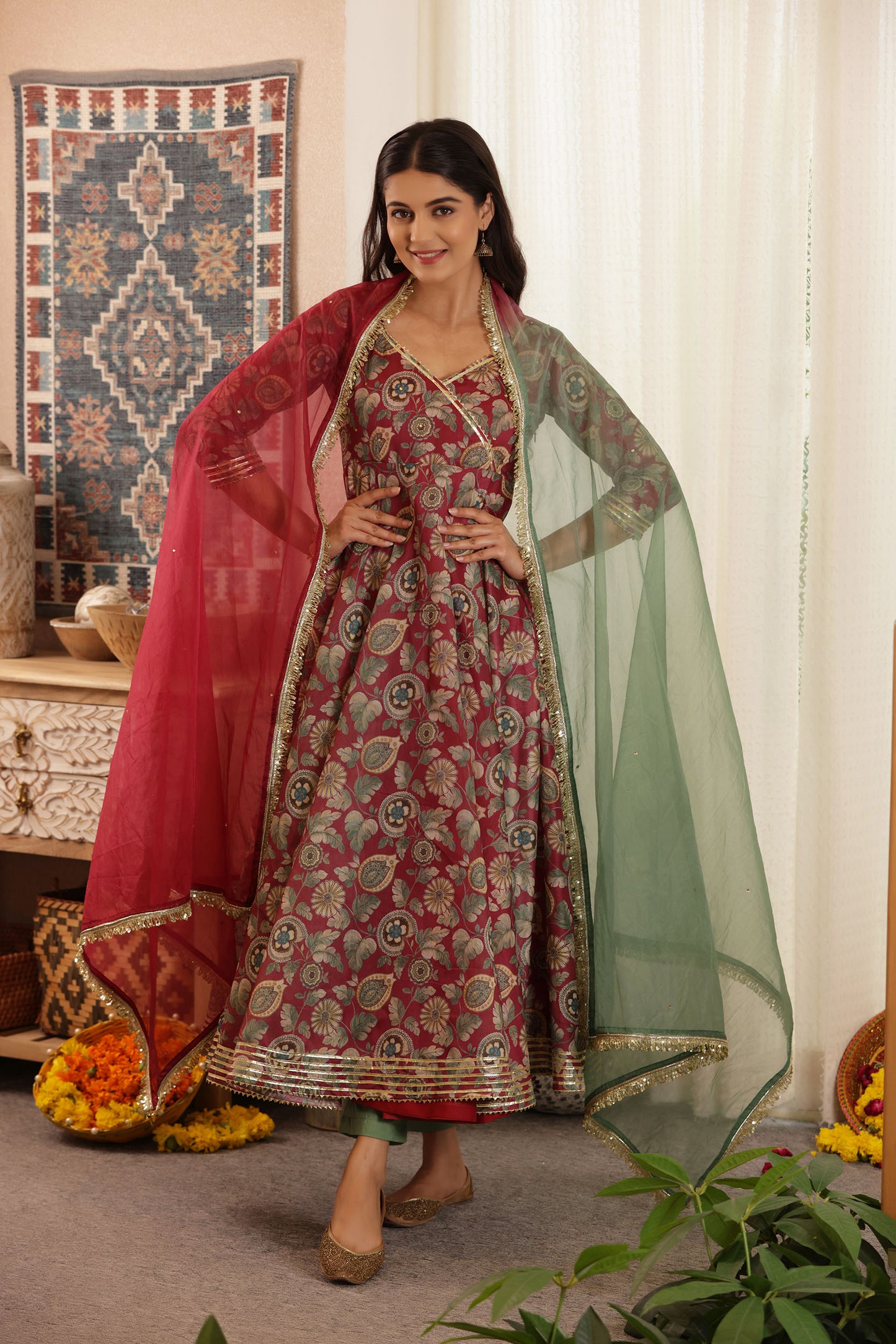 SHAHI RANG CHANDERI SUIT SET