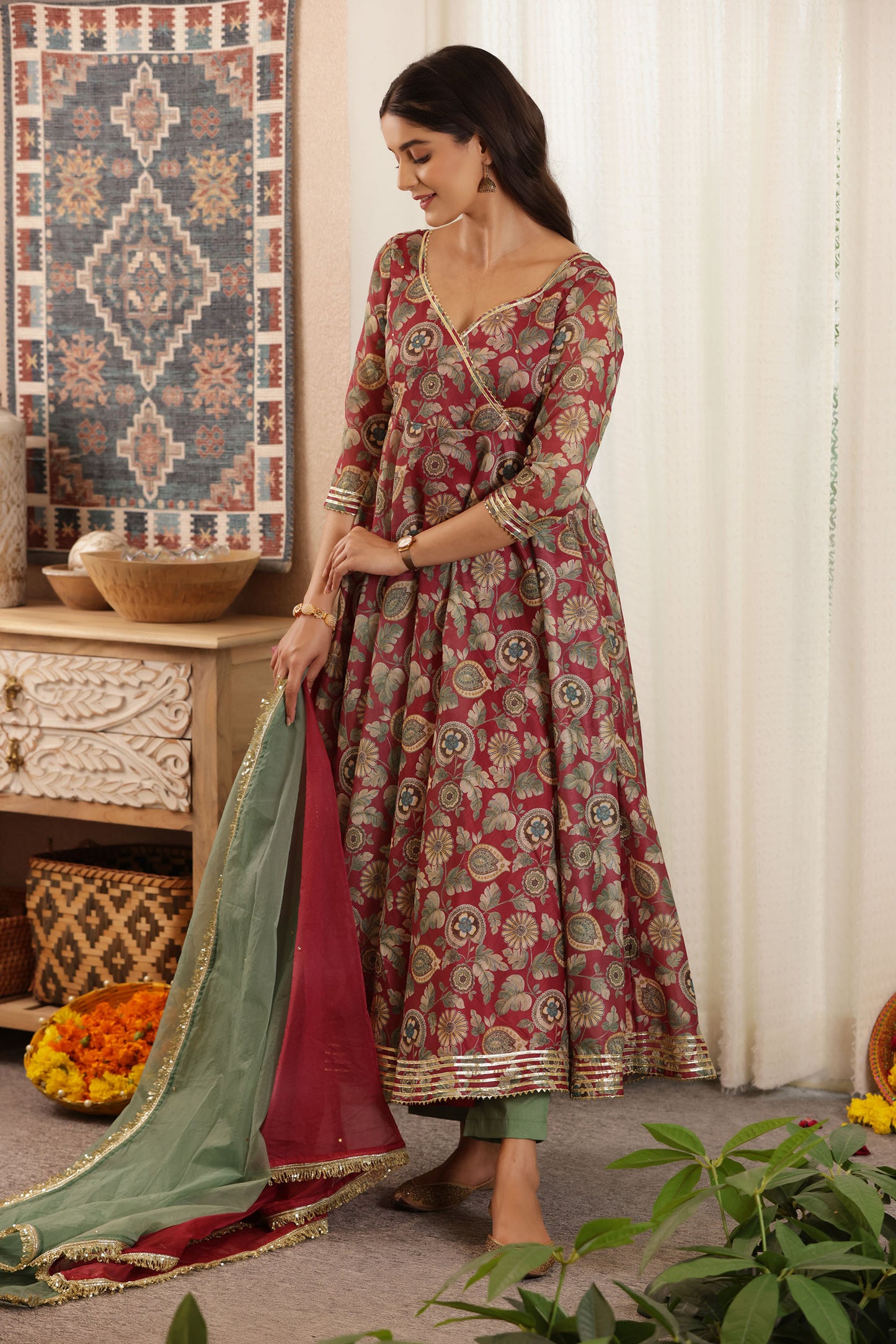 SHAHI RANG CHANDERI SUIT SET