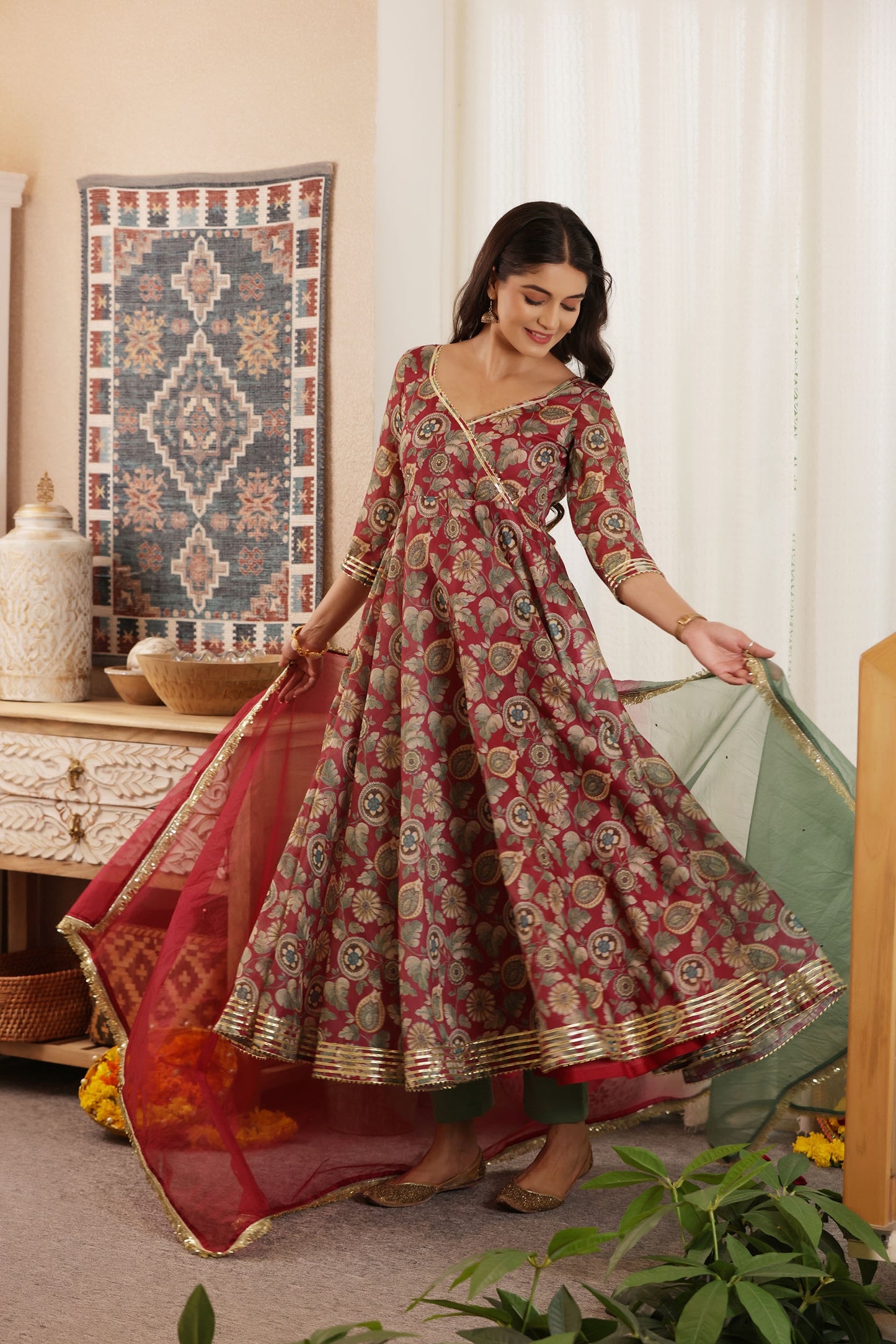 SHAHI RANG CHANDERI SUIT SET