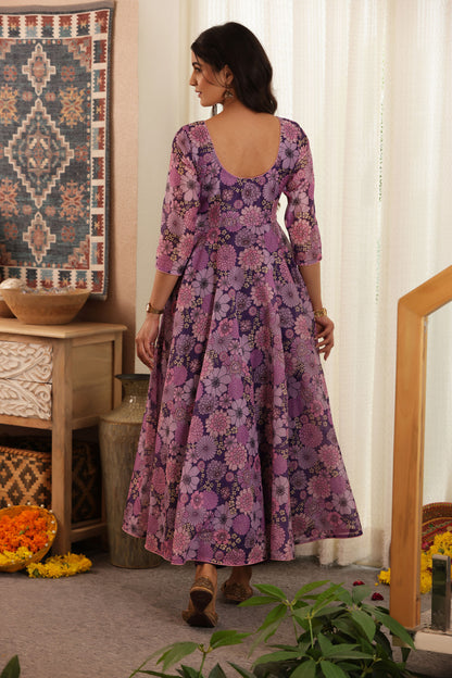 PLUM FLORAL CHANDERI SUIT SET