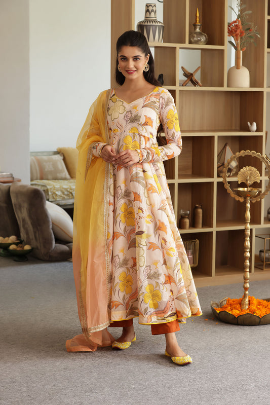 MAHI CHANDERI ANARKALI SUIT SET