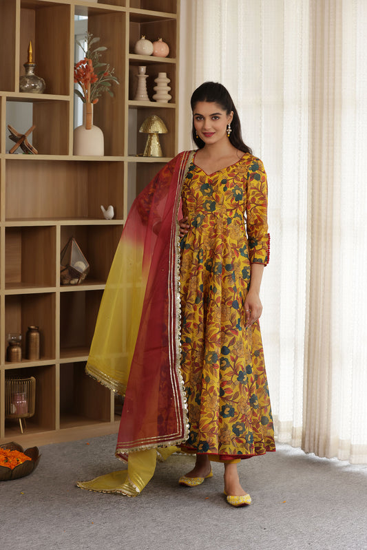 HEER PRINTED CHANDERI SUIT SET