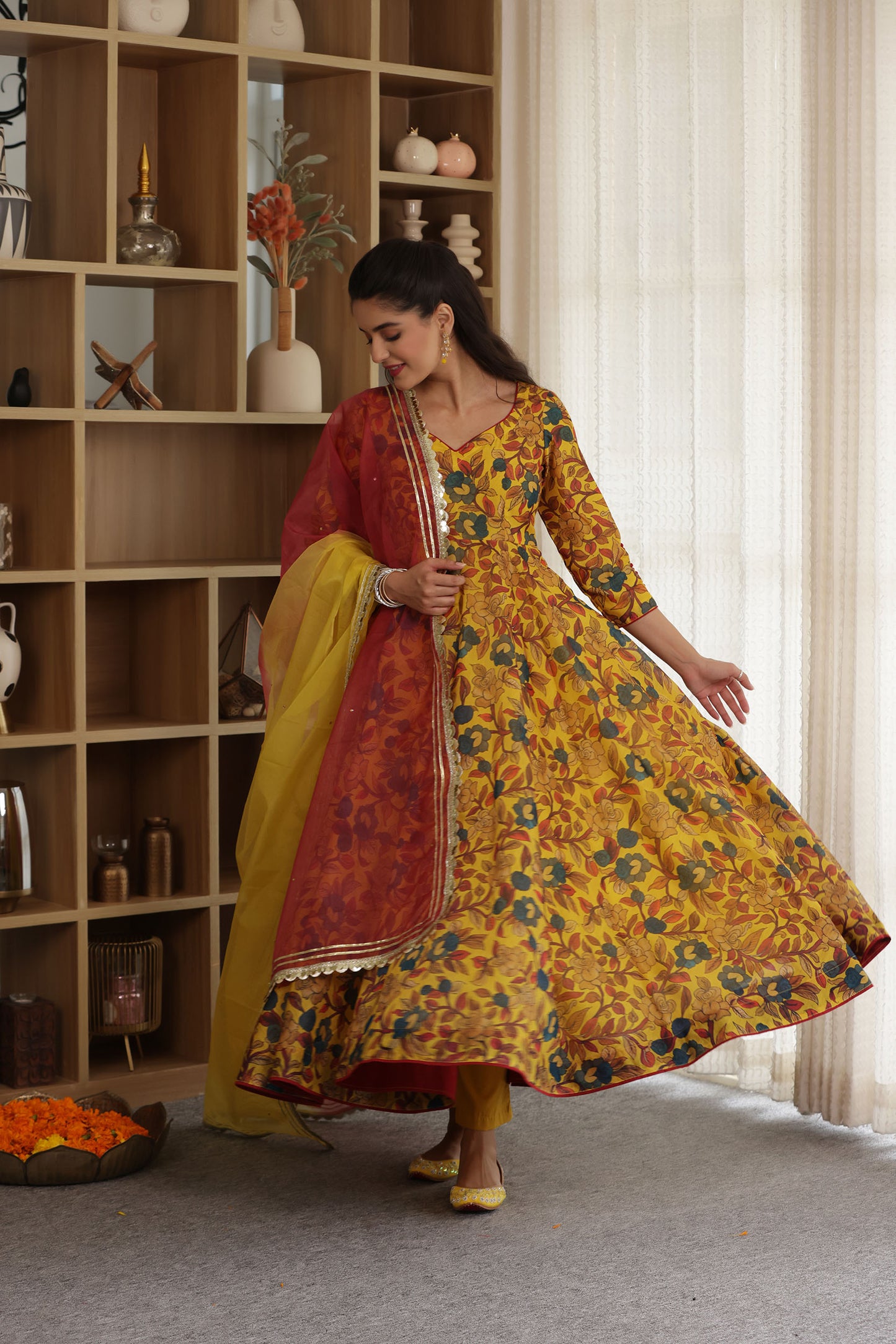 HEER PRINTED CHANDERI SUIT SET