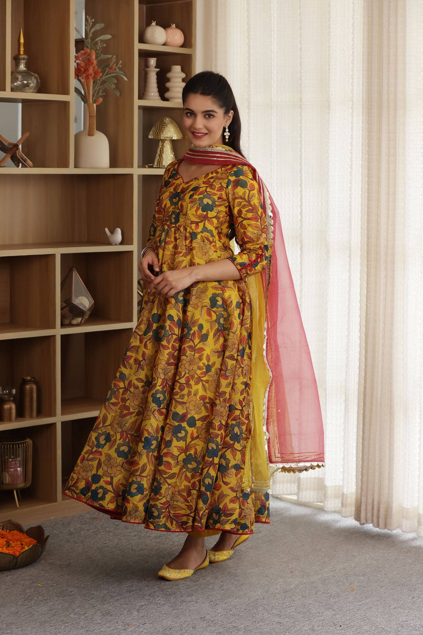 HEER PRINTED CHANDERI SUIT SET