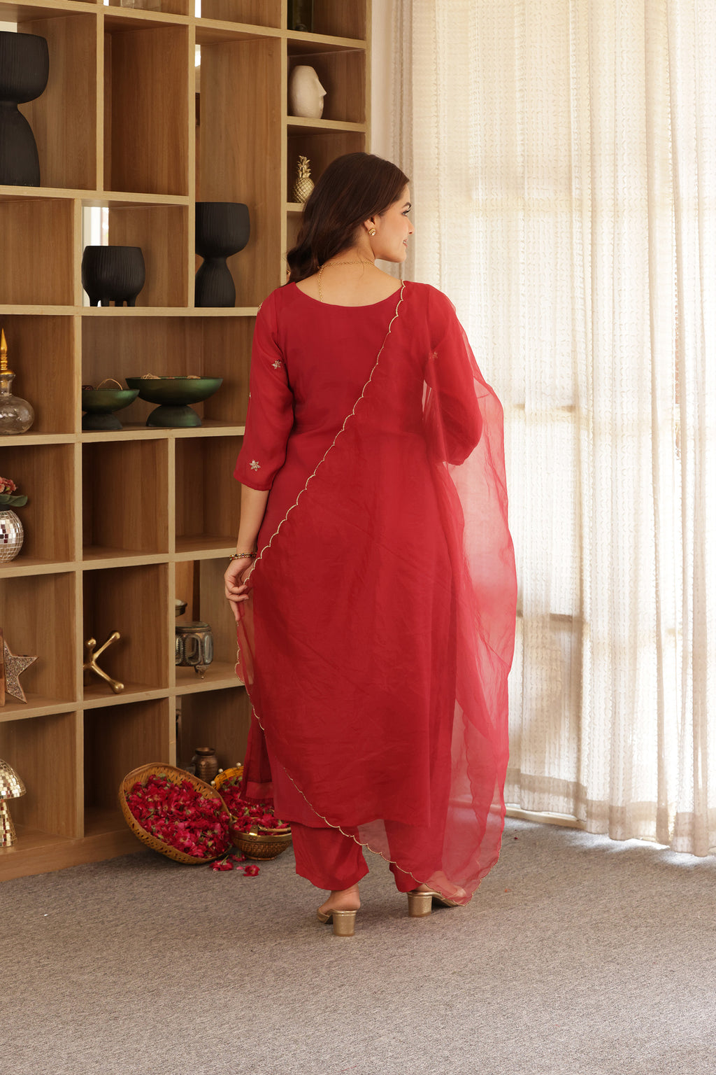 SONA CHANDERI HAND EMBROIDERED SUIT SET