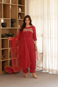 SONA CHANDERI HAND EMBROIDERED SUIT SET