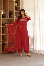 SONA CHANDERI HAND EMBROIDERED SUIT SET
