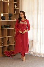 SONA CHANDERI HAND EMBROIDERED SUIT SET
