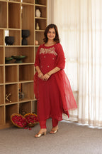 SONA CHANDERI HAND EMBROIDERED SUIT SET
